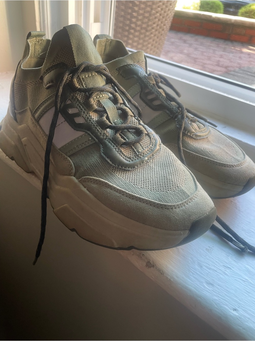 Women's Olive Green Chunky Knit & Suede Sneakers H&M